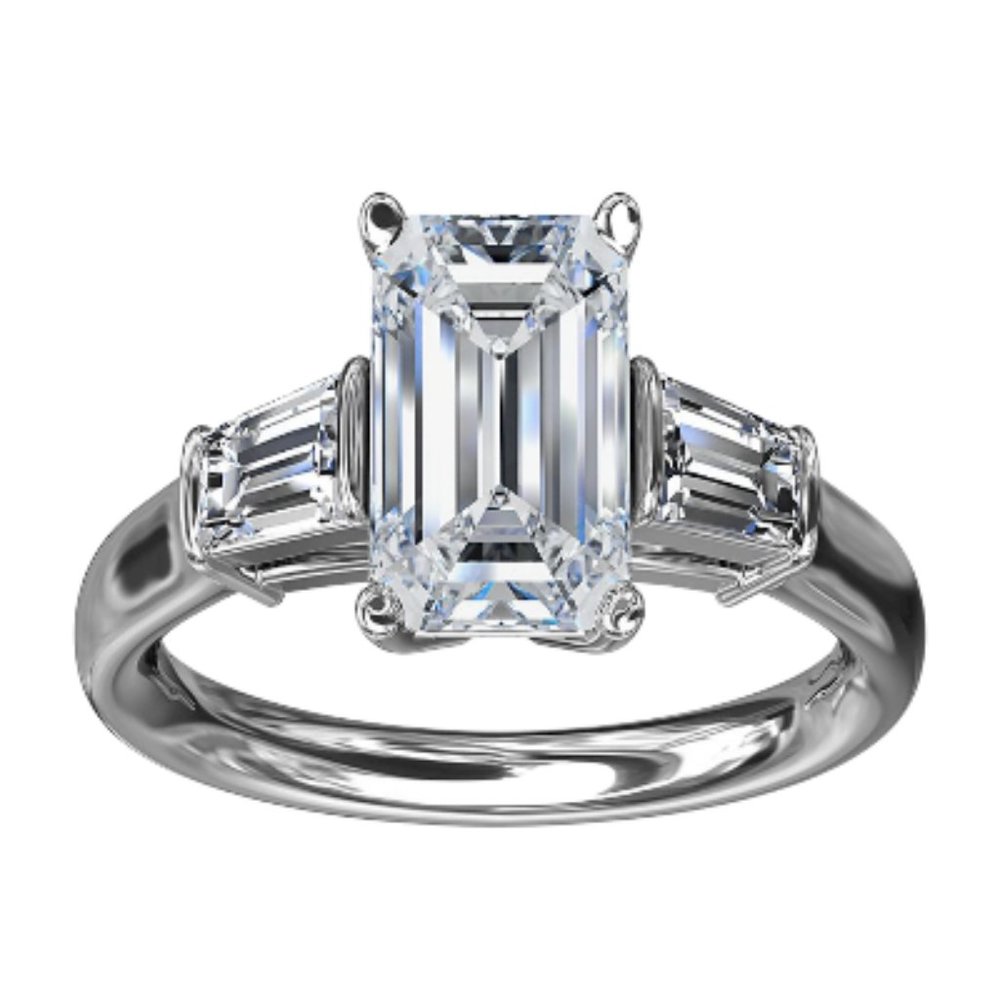 🆕️ Quality Silver Emerald & Baguette cut Simulated Diamonds CZ Ring